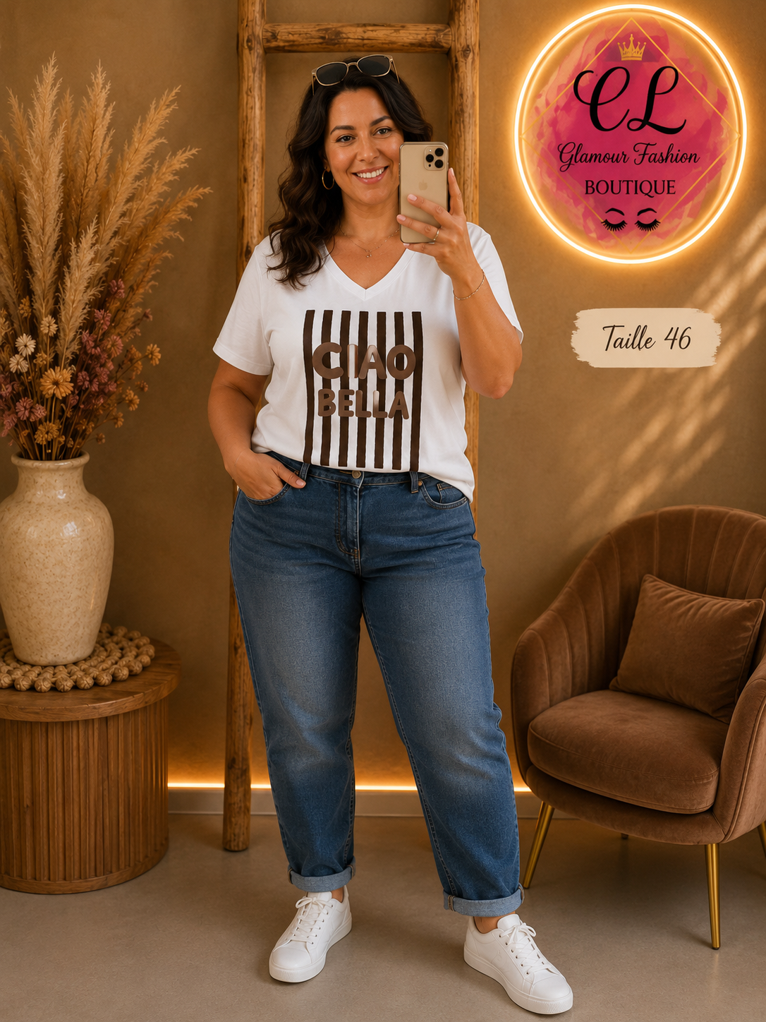 Tee-shirt Ciao Bella - Chocolat - TU2 du 44 au 48/50 – Image 4