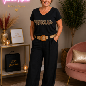 Pantalon fluide Noir avec ceinture TU1 du 36 au 42