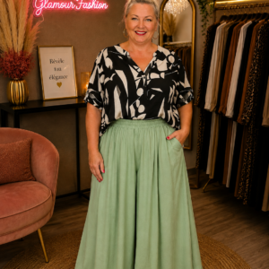 Pantalon large style jupe culotte - Vert
