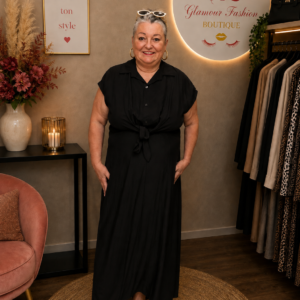 Robe longue col chemise Noir - TU : 42 au 48/50
