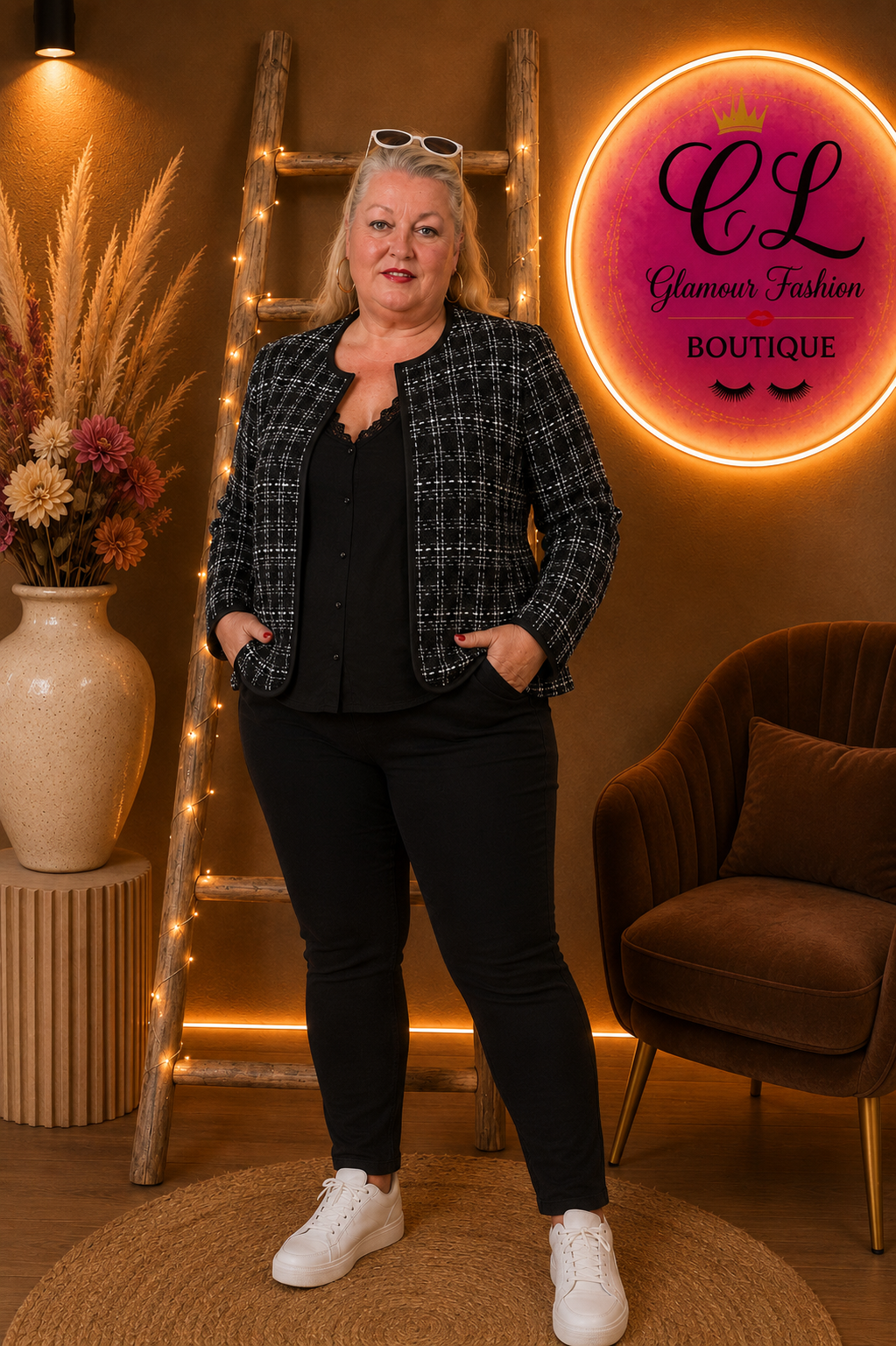 Veste Tweed Noir - Grande taille