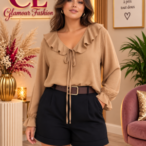Blouse col V volant avec nœud - TU2 du 42-48
