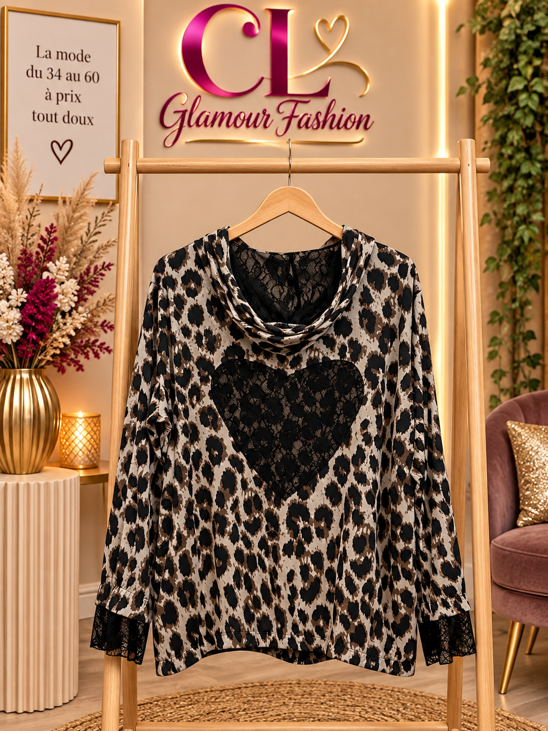Veste zippée animalier Coeur dentelle - TU GT