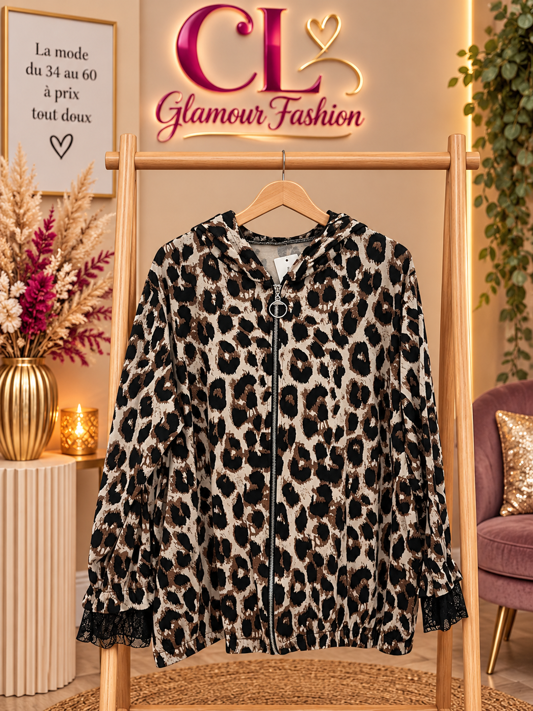 Veste zippée animalier Coeur dentelle - TU GT – Image 2
