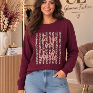 Pull sweat col rond "La vie est Belle" - Bordeaux - TU1 du 36-42
