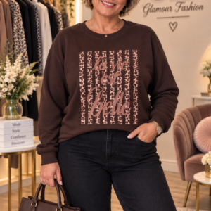 Pull sweat col rond "La vie est Belle" - Chocolat - TU2 du 42-48