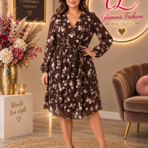 Robe courte imprimé Fleuri - Chocolat - TU1 du 36-42