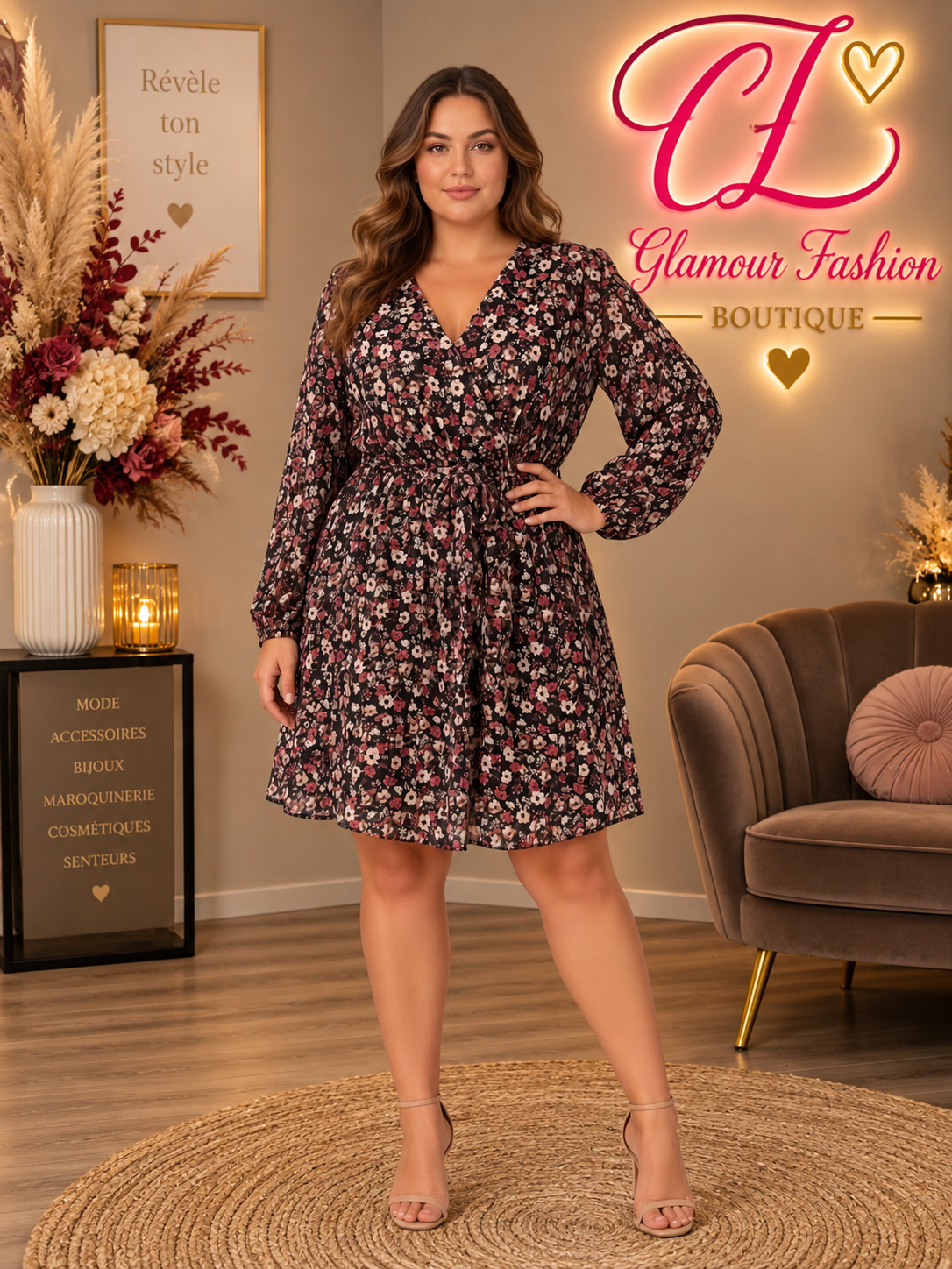 Robe courte imprimé Fleuri - Noire - TU2 du 42-48