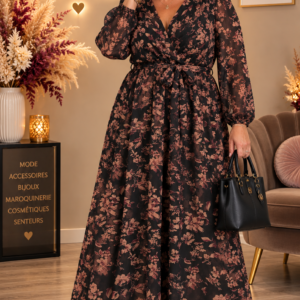 Robe longue imprimé Fleurie - Noire - TU2 du 42-48