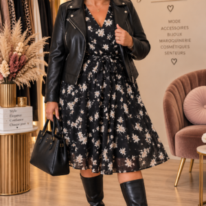 Robe courte imprimé Fleuri - Noire - TU2 du 42-48