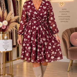 Robe courte imprimé Fleuri - Bordeaux - TU2 du 42-48