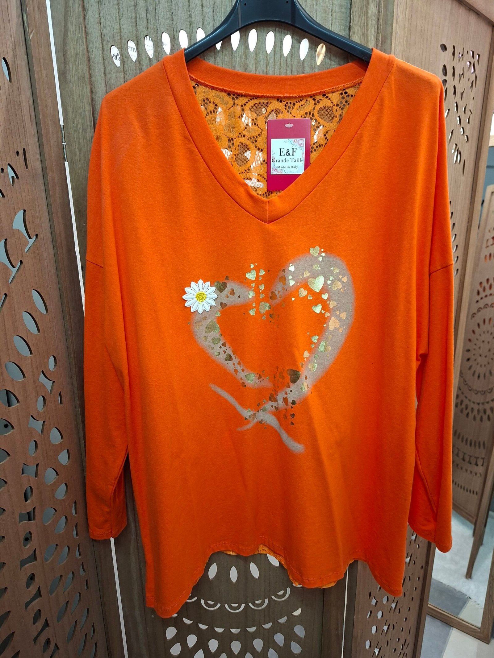Tee shirt Coeur dos dentelle - Orange - TU GT du 46 au 52