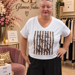 Tee-shirt col V "La vie est Belle" - Blanc - TU2 du 42-48