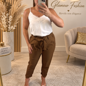 Pantalon carotte taille haute - Camel foncé - TU1 du 36 au 42