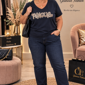 Tee-shirt Amour Léopard - Marine - TU2 du 42 au 48