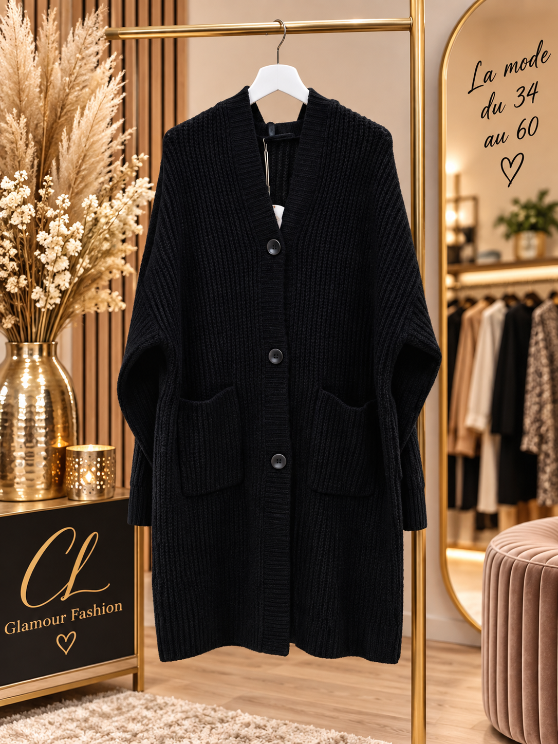 Gilet à capuche mi long belle maille - TU GT – Image 7