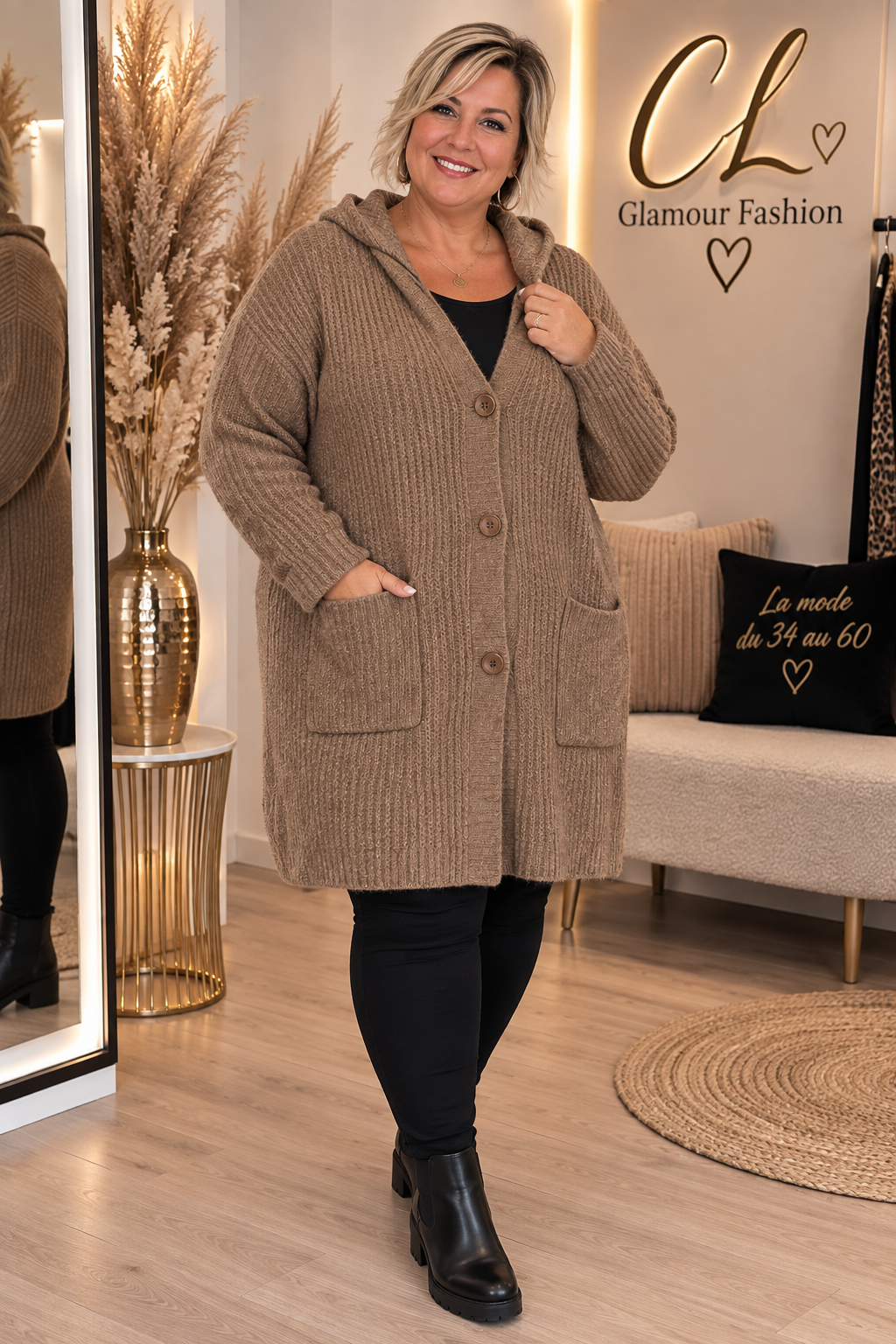 Gilet à capuche mi long belle maille - TU GT – Image 4
