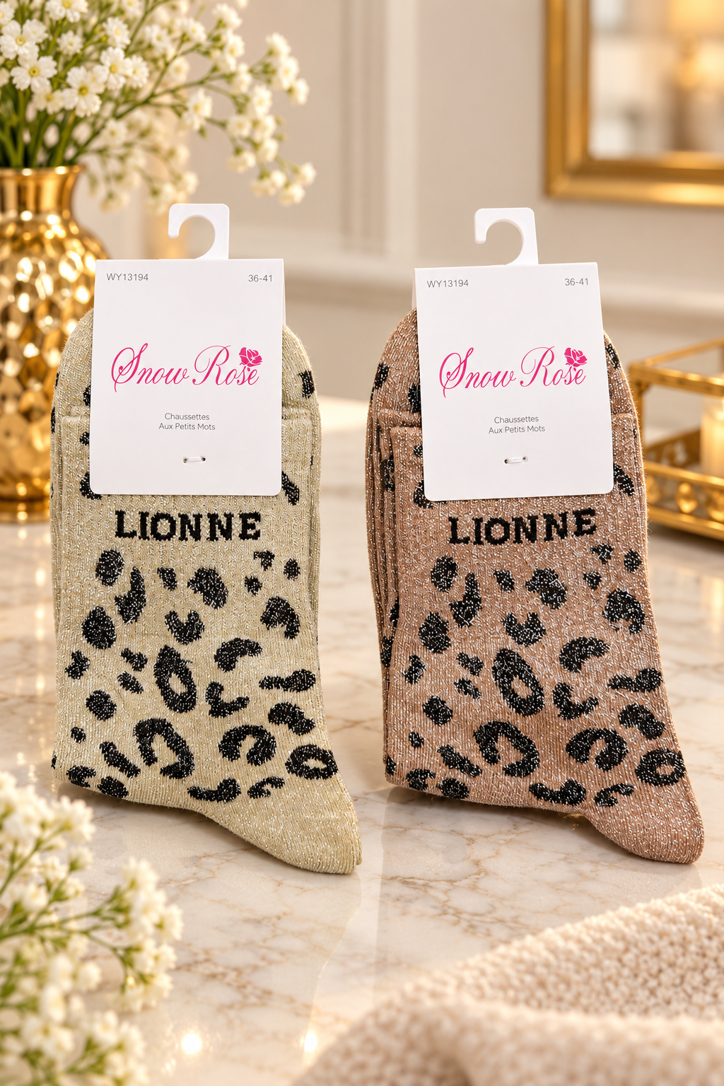 Chaussettes Pailletées Léopard « LIONNE » - T36-41