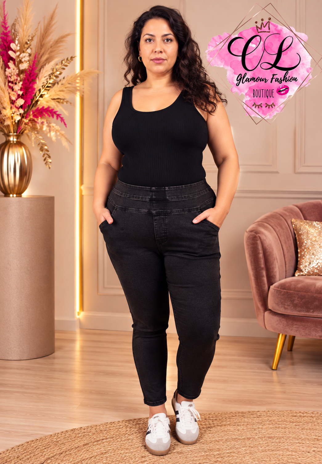 Legging strecht matière jean - Noir