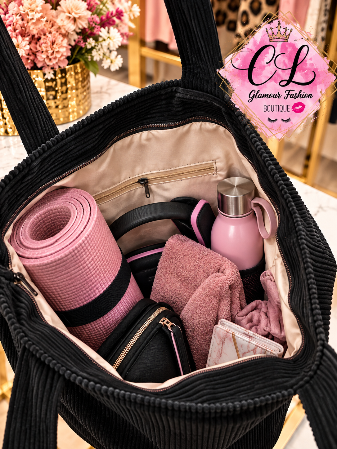 Sac velours côtelé avec 2 grandes poches